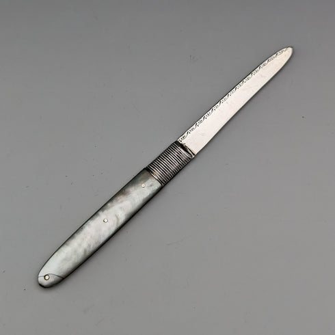 19世紀前半 ジョージアン 英国アンティーク 白蝶貝ハンドル 純銀ブレード ペンナイフ